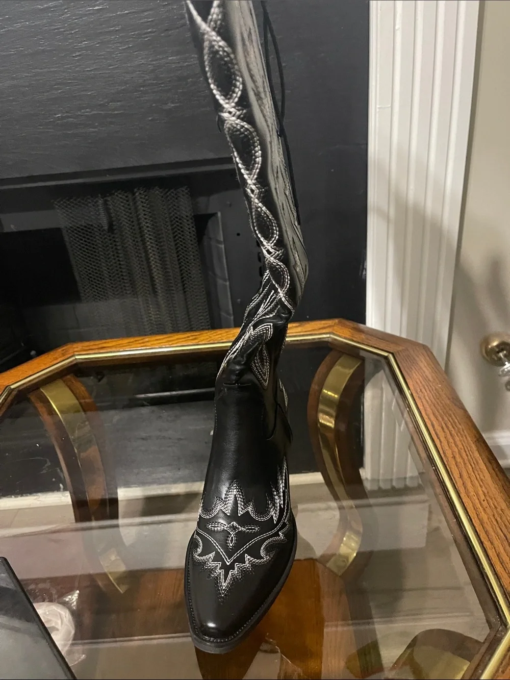 Black Western Embroidered Knee-High Boots